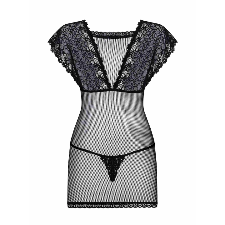 Koszulka koronkowa OBSESSIVE, siateczka, elastyczny materiał, zestaw ze stringami