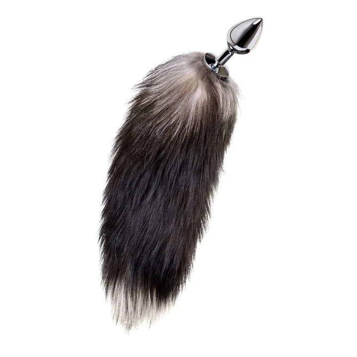 Korek analny ze srebra z puszystym ogonem, 45 cm, dla początkujących i zaawansowanych