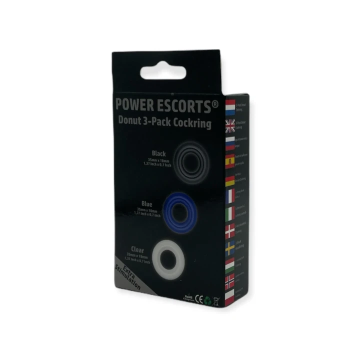 Pierścień erekcyjny Power Escorts BR272 - 3 kolory, super rozciągliwy, TPE bez ftalanów