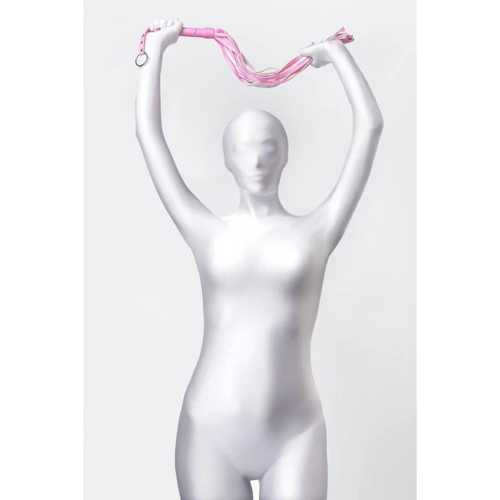 Pejcz erotyczny, Anonymo, zamsz, różowy, 64 cm, uchwyt skórzany, 40 ogonów