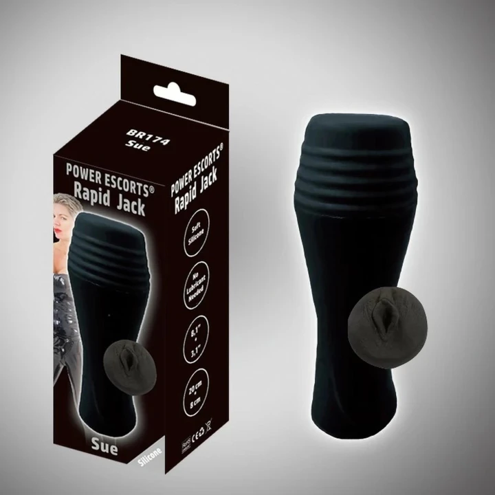 Masturbator sztuczny pochwa Power Escorts Rapid Jack Sue - 20 cm, średnica 8 cm, czarny
