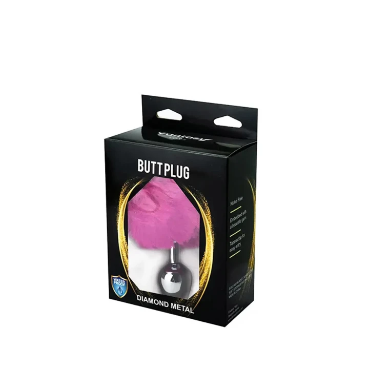 Butt plug metalowy z różowym ogonkiem – długość 7 cm, szerokość 2,8 cm, bez niklu