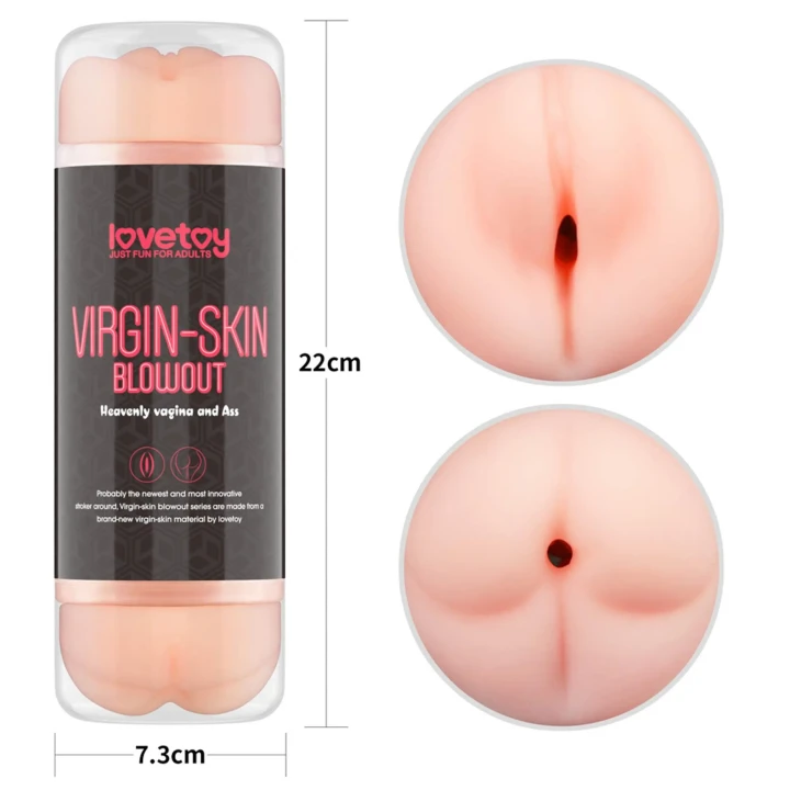 Masturbator dwustronny Virgin-Skin, 22,4 cm, materiał TPE, wibrujący