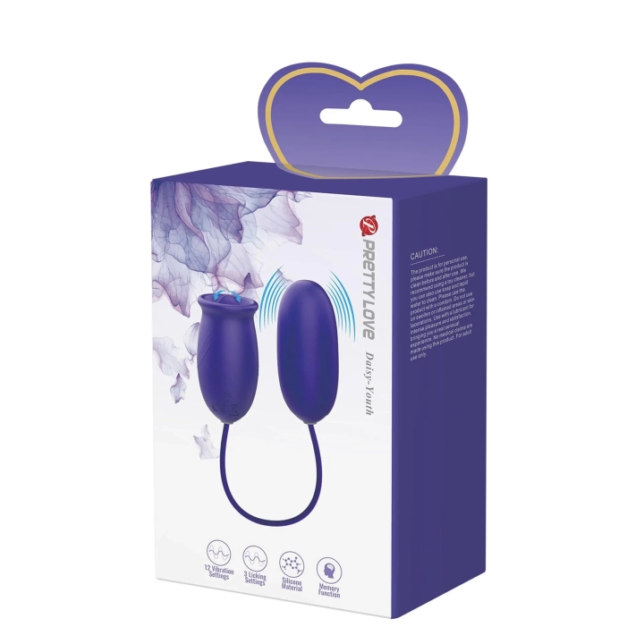 Wibrator podwójny - PRETTY LOVE Daisy - Silikon, 12 funkcji wibracji, 3 funkcje lizania