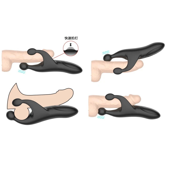 Męski wibrator, trójstronny, silikonowy, 10 poziomów wibracji i trzepotania