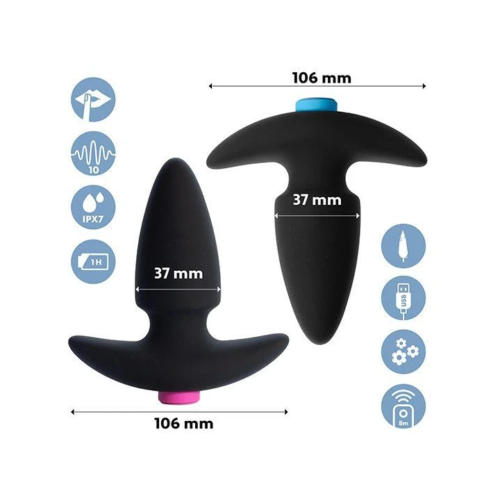 Wtyczki analne - FeelzToys FunkyButts, 2 wibracje, pilot zdalnego sterowania, wodoodporne