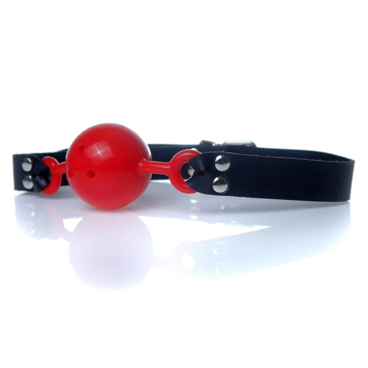 Knebel-balla PVC - B Series, czarna ekoskóra, otwory powietrzne, regulowany pasek