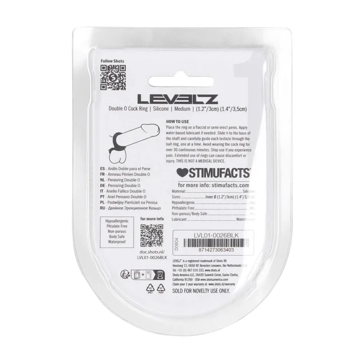 Podwójna opaska erekcyjna LEVELZ - silikonowa, M, czarna, 3cm wewnętrzna średnica