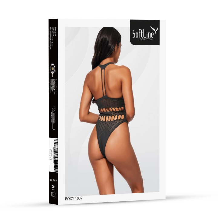 Body SOFTLINE COLLECTION czarne, siateczkowe, z wycięciami, One Size