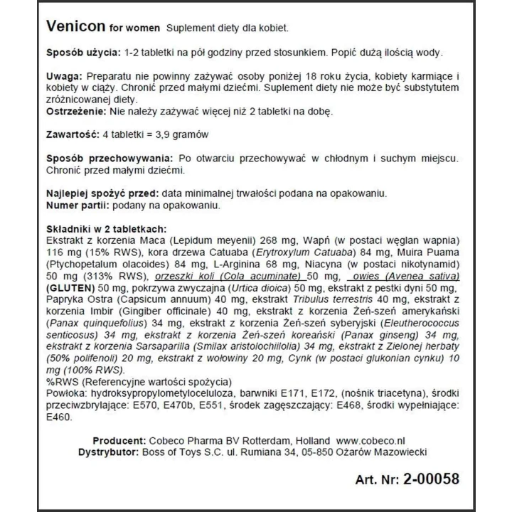 Suplement diety Venicon dla kobiet - wsparcie popędu, naturalne składniki, energia