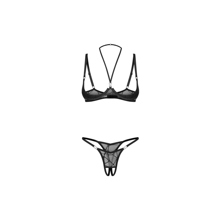 Komplet bielizny OBSESSIVE – cupless z fiszbinami, koronkowy komplet 2-cz., regulowane ramiączka