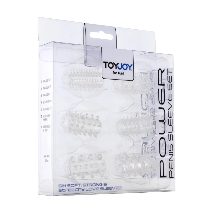 Nakładki na penisa Toy Joy, ABS, przezroczyste, 6 sztuk z wypustkami i zgrubieniami