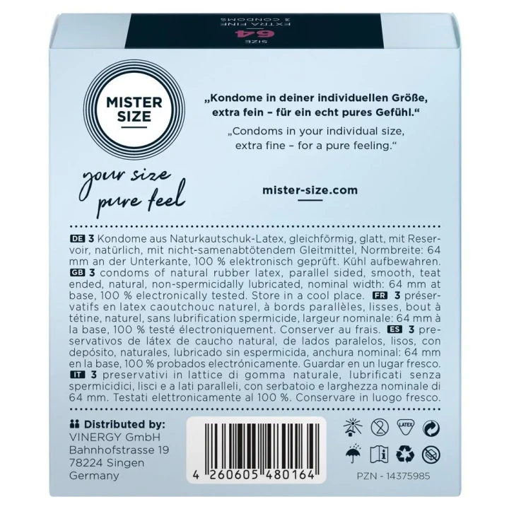 Prezerwatywy przezroczyste Mister Size 64 mm, Naturalny lateks, 3 szt.
