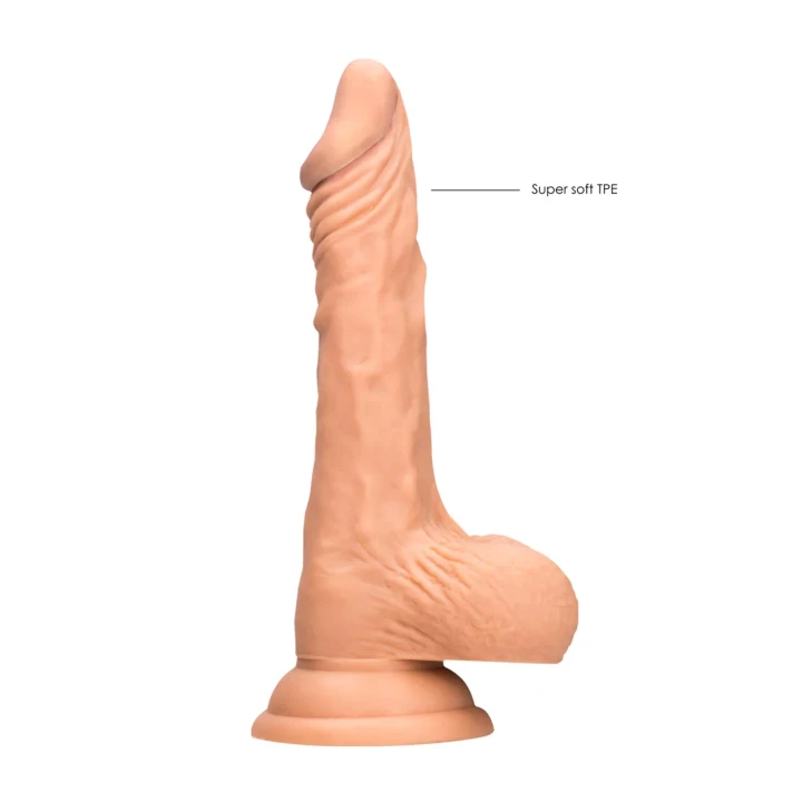 Dildo „Skin” z jądrami, 21,5 cm długości, realistyczny materiał TPE, przyssawka