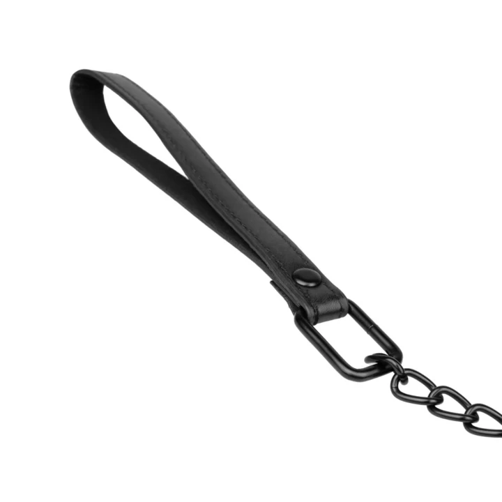 Obroża BDSM z łańcuchem - Skóra sztuczna, regulacja 39-47 cm, łańcuch 73 cm