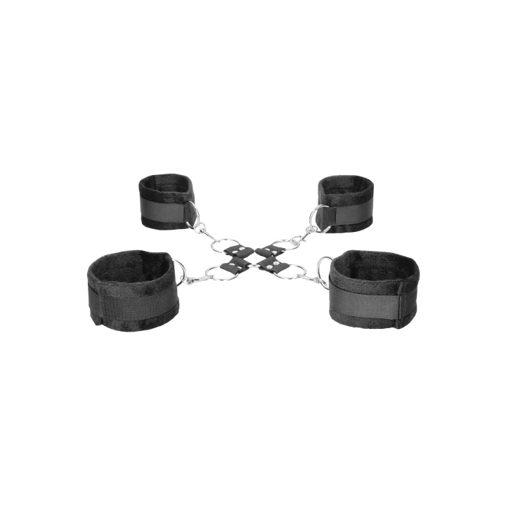 Kajdanki Hogtie z Rzepem Ouch! - Futrzane, Regulowane, Zestaw z Rękami i Nogami