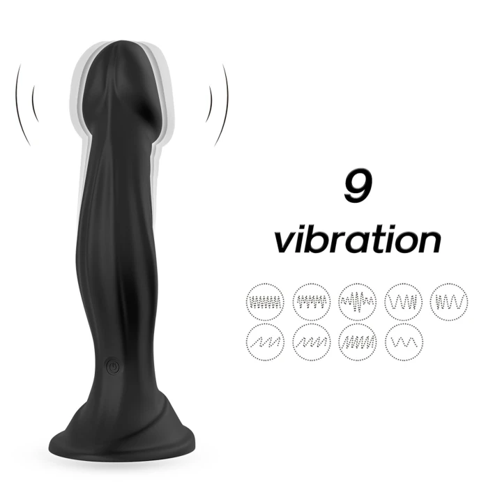 Dildo Optimus Black, medyczny silikon, 9 trybów wibracji, wodoodporny
