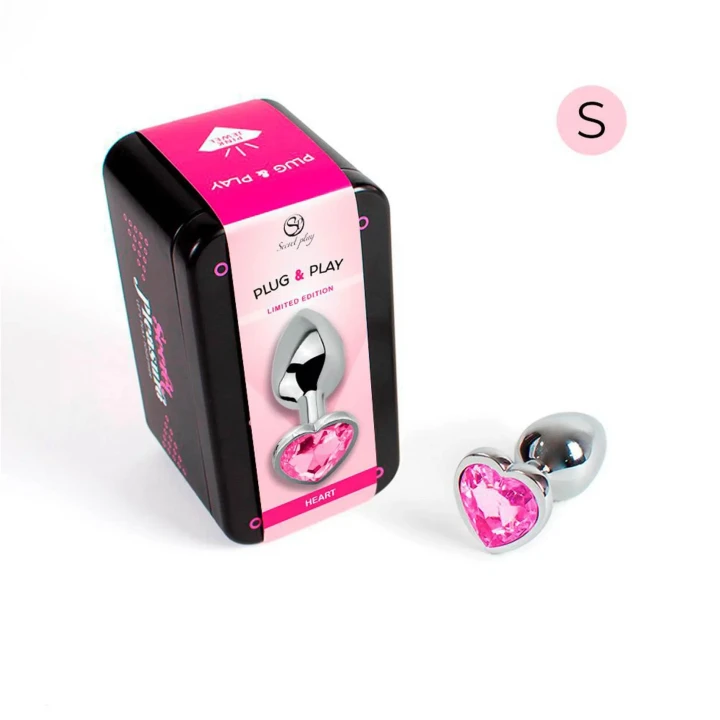Korek analny metalowy Pink Heart S, 2,8 cm, zwężana końcówka, aluminiowy, fuksja