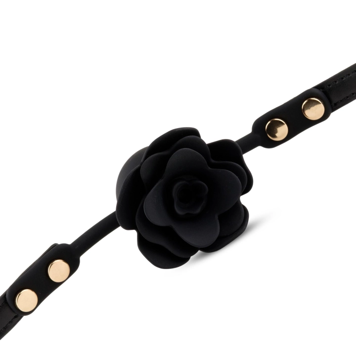 Ball Gag Black Rose – silikonowa kulka 4,2 cm, pasek regulowany 65 cm, złote detale