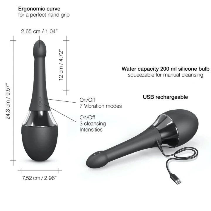 Gruszka do lewatywy DOUCHE MATE PRO - 200 ml, 7 trybów wibracji, ergonomiczny design