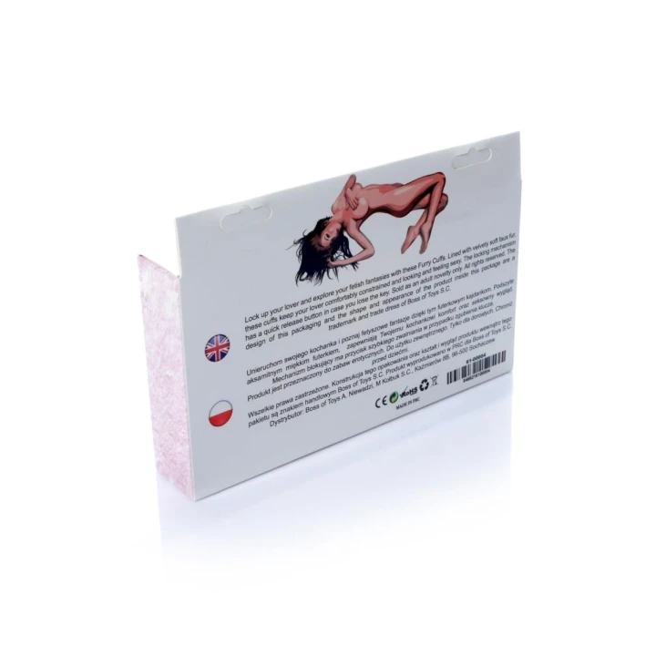 Kajdanki metalowe B - Seria Fetish, regulowane, z pluszowymi osłonami, różowe