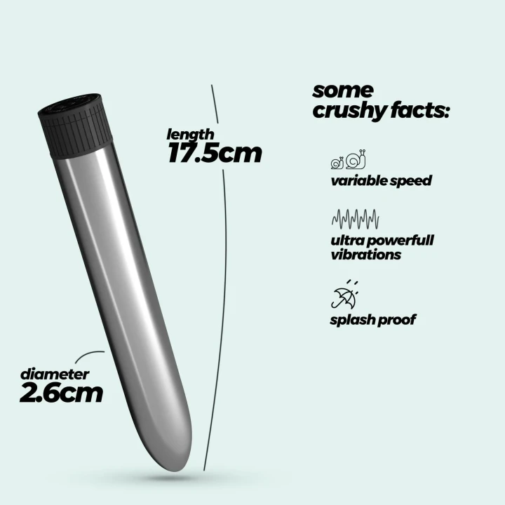 Wibrator klasyczny Crushious, 17,5 cm, regulacja intensywności wibracji, splashproof