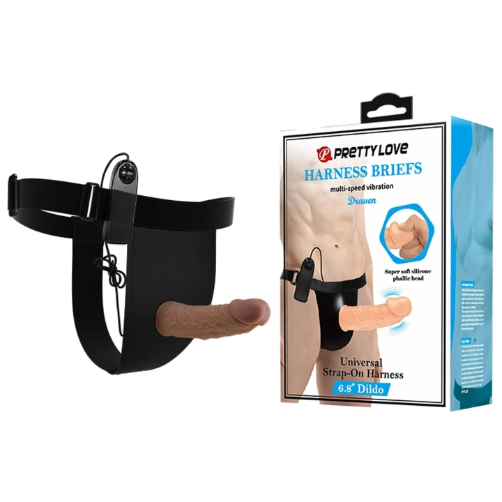 Dildo Draven Strap-On PRETTY LOVE, 6,8'' z regulowaną uprzężą, silikon, wibracje wieloprędkościowe