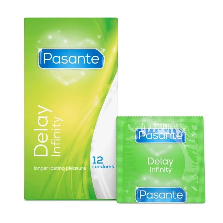 Prezerwatywy Pasante Delay Infinity — Lidokaina 1%, szer. nominalna 53 mm, dł. 190 mm