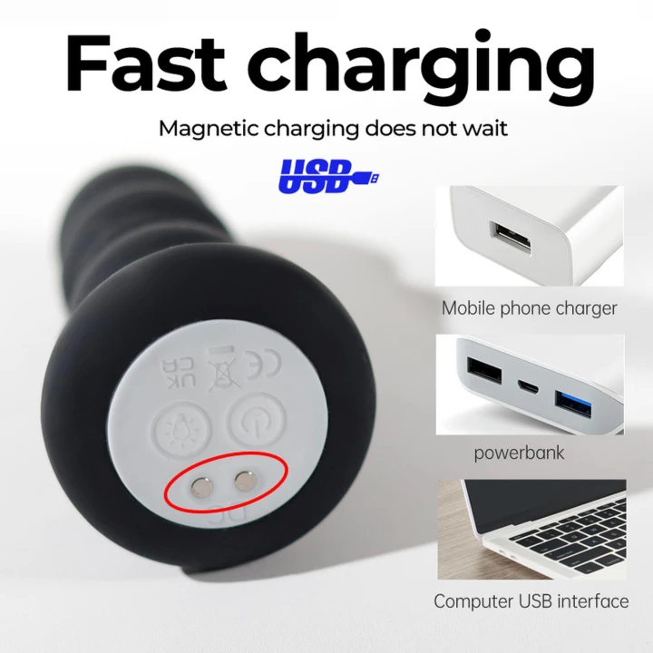 Wtyczka analna z wibracjami, USB, 9 programów, silikonowa, wodoodporna