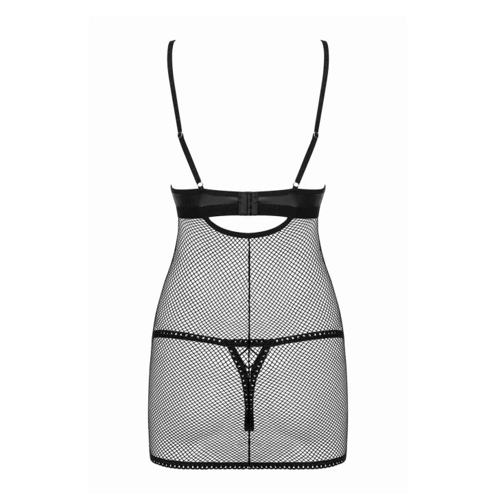 Koszulka nocna OBSESSIVE Redella, siateczka Multistretch, regulowane zapięcie, czarna L/XL