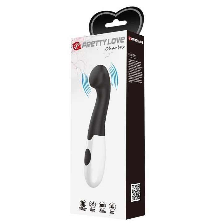Wibrator okrągły PRETTY LOVE Charles, silikonowy, 30 funkcji wibracji, czarny