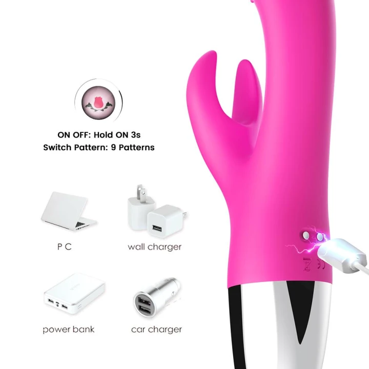 Wibrator łechtaczkowy Rabbit Pink, wodoodporny, 9 trybów wibracji, silikonowy