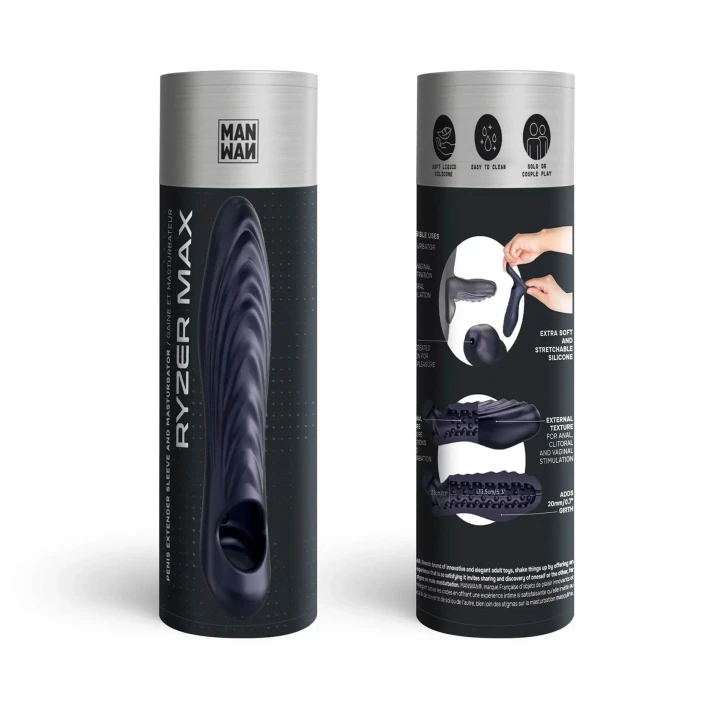 Masturbator 2-w-1 RYZER Max Black Plum — silikon XL, regulowane podciśnienie, IPX7
