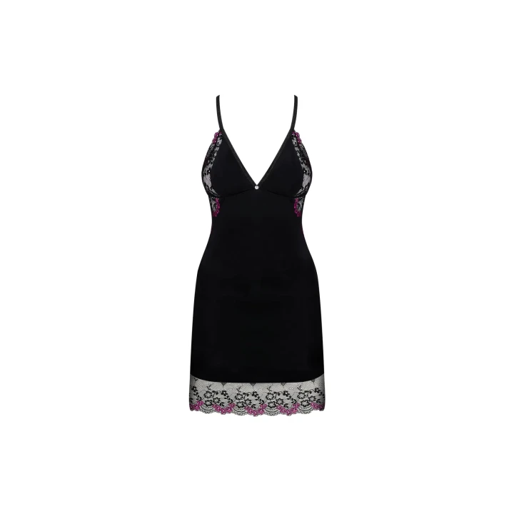 Koszulka i stringi OBSESSIVE Vanessme, L/XL, regulowane ramiączka, koronka, czarna