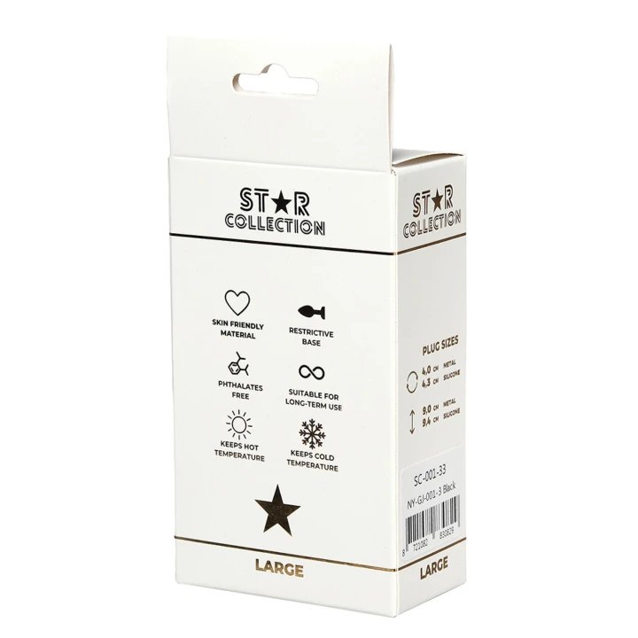 Korek analny L Star Collection, silikonowy, czarny z jasnoniebieskim kamieniem