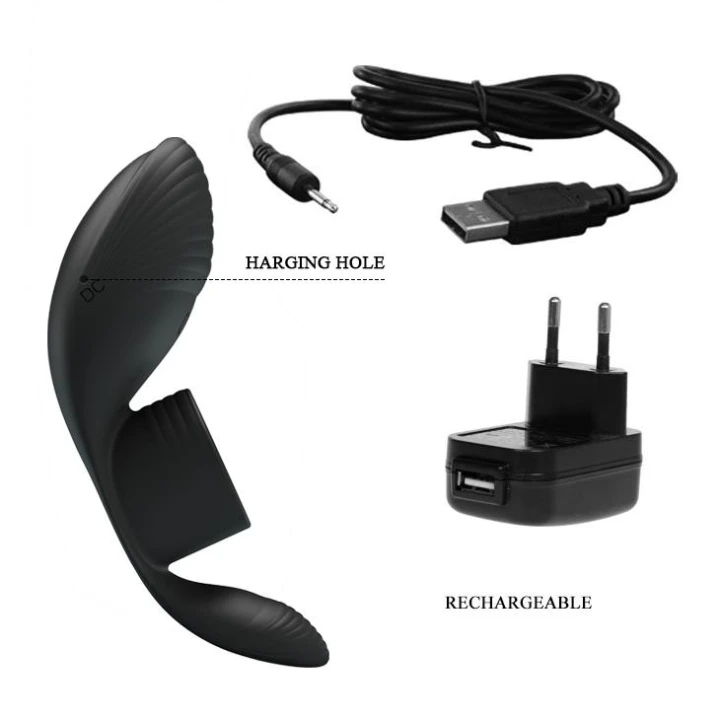 Pierścień wibracyjny - PRETTY LOVE, 7 funkcji, silikonowy, czarny, akumulator USB