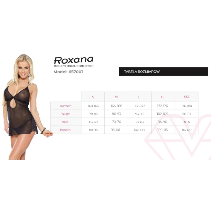Koszulka nocna ROXANA 6570, głęboki dekolt V, przezroczysty materiał, stringi w komplecie