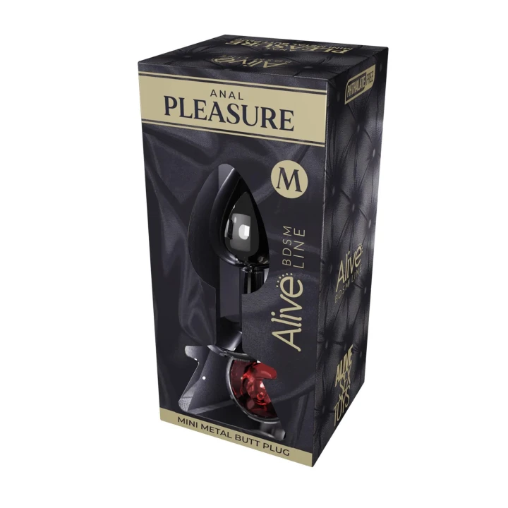 Korek analny M, metalowy, 8 cm, wodoodporny, z białym kryształem, 110 g