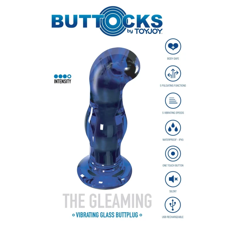 Korektor analny, Buttocks by TOYJOY, szkło borokrzemowe, 5 wibracji, wodoodporny