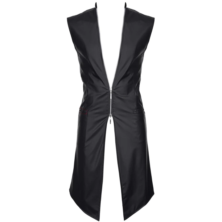 Kamizelka elegancka REGNES FETISH PLANET - czarny wetlook, slim-fit, z ozdobnym zamkiem