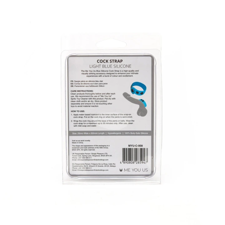 Pierścień na penisa Me You Us, silikonowy, jasnoniebieski, hipoalergiczny, 21 cm