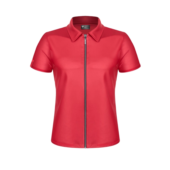 Body REGNES FETISH PLANET – czerwone wetlook polo z zamkiem, elastyczne, M