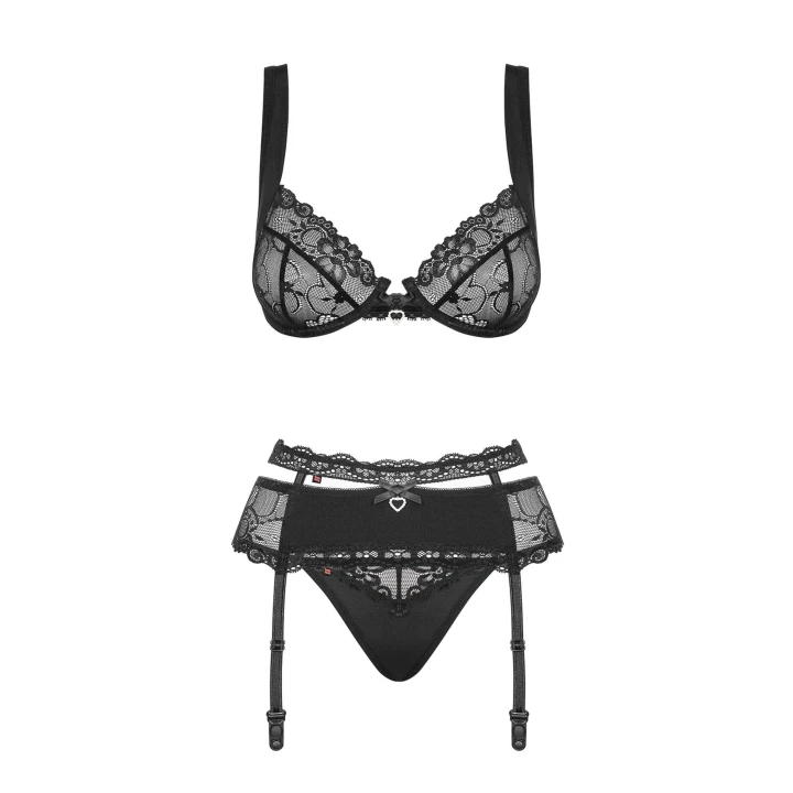 Bielizna erotyczna Heartina, OBSESSIVE, 3-częściowy komplet, koronkowy, L/XL