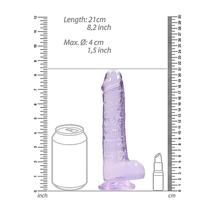 Dildo REALROCK CRYSTAL CLEAR 20 cm, z jądrami, przyssawka, wodoodporny