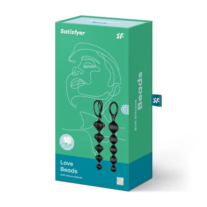 Koraliki analne - Satisfyer Love Beads, 2 szt., silikon medyczny, wodoodporne, czarne