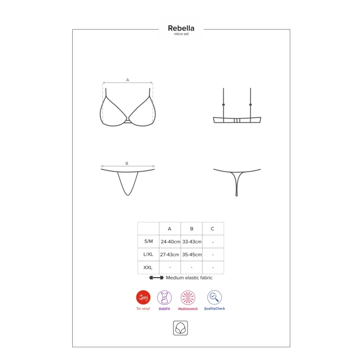 Komplet bielizny - OBSESSIVE Rebella - 2-częściowy, regulowany, skóropodobny, czarny L/XL