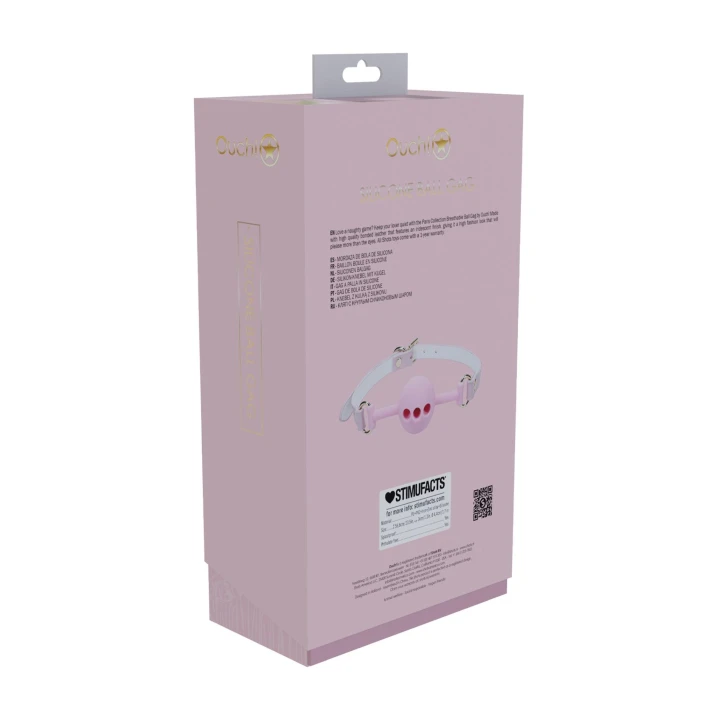 Knebel silikonowy, Paris Collection - różowy, regulowane paski, metalowe wykończenie