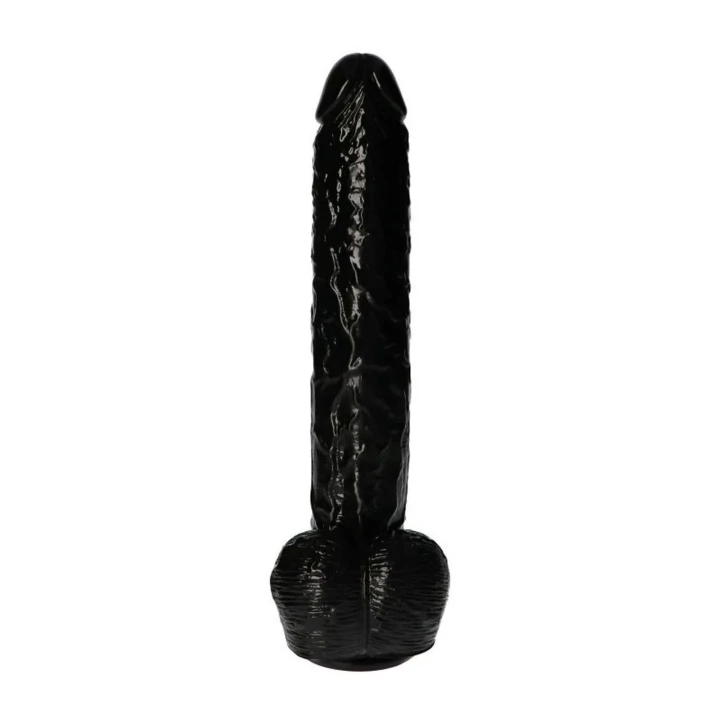 Dildo włoski, 40 cm, PVC, czarny, z przyssawką do stabilnego użytkowania