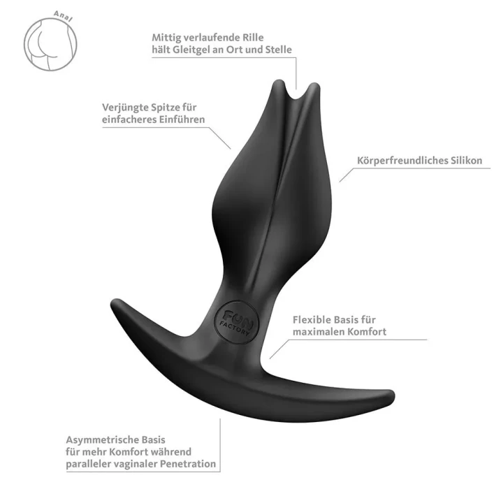 Plug anal Bootie Fem – silikonowy, tulipanowy, asymetryczny (3 cm x 8,5 cm)