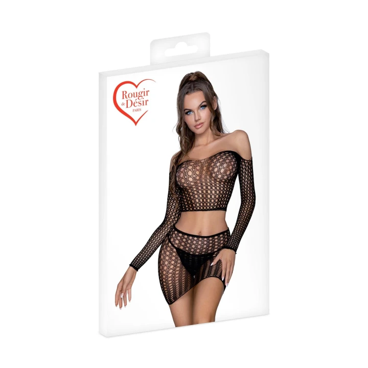 Zestaw bielizny ROUGE DE DÉSIR, siateczka, uniwersalny rozmiar, czarny, seksowny komplet